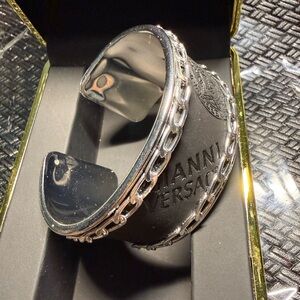 Versace Silver-Tone Chain Trim Cuff Bracelet